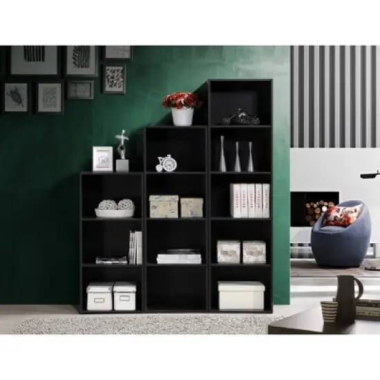 Hodedah HID23 High Quality 3 Shelf Home, Office, and School Organization Storage 35.70 Inch Tall Slim Bookcase Cabinets to Display Decor, Black image {2}