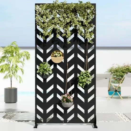 Fish Bone Pattern Black Galvanized Sheet Outdoor Privacy Screen, Garden Screen image {6}