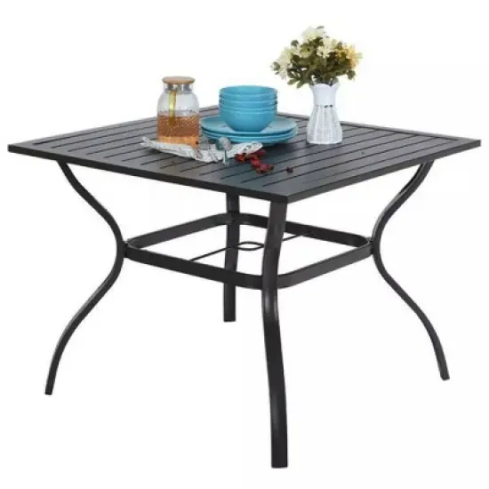 5pc Patio Set with Square Table & Reclining Sling Chairs with Armrests - Captiva Designs image {9}