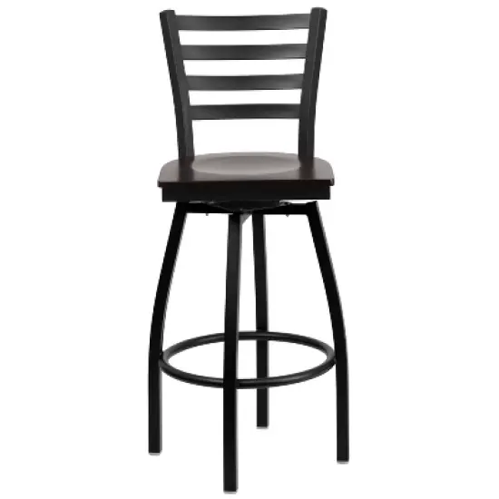 Flash Furniture Black Ladder Back Swivel Metal Barstool image {8}