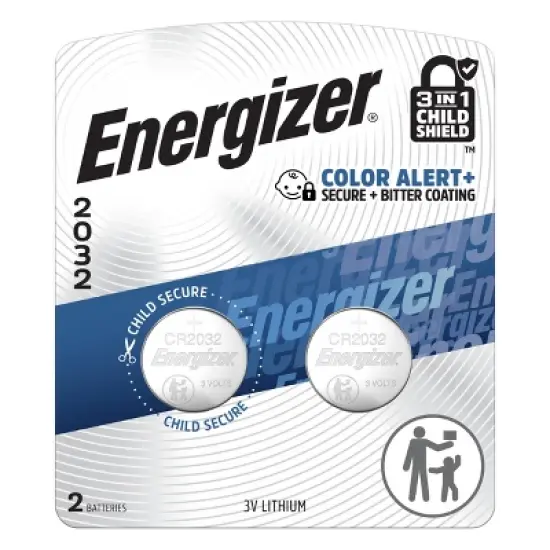 Energizer 2032 Batteries 2pk - Lithium Coin Battery: Household, Silver, Single-Use image {9}