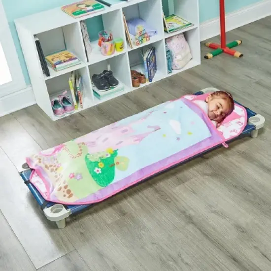 EVERYDAY KIDS Princess Toddler Cot Nap Mat for Home, Daycare, Preschool ; Easy to Roll Sleeping Mat with Elastic Straps, Pillow and Blanket image {2}