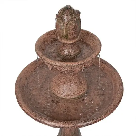 Alpine Corporation 43" Cement Solar Brown Tiered Tulip Tabletop Fountain image {2}