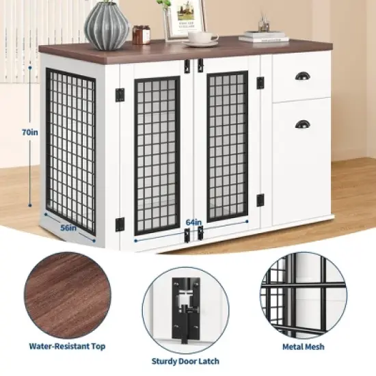 44'' Dog Crate Furniture with Drawer & Cabinet, Heavy Duty Dog Kennel Furniture, Wooden Indoor Pet Cage Side End Table for Small to Medium Pets image {4}