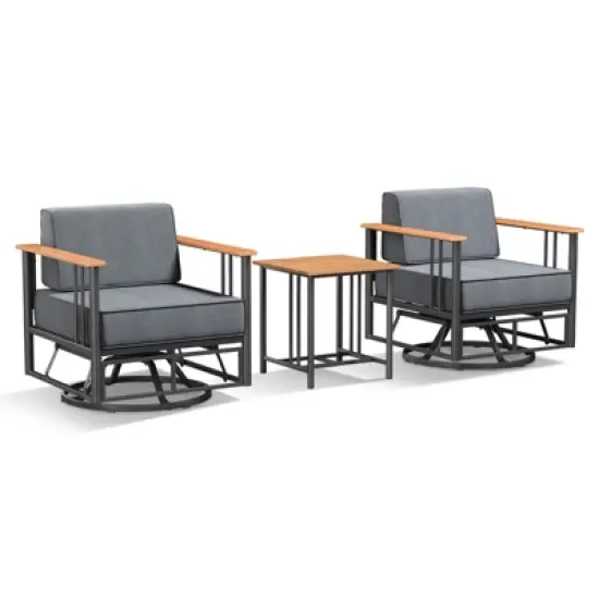 Belord Small Patio Furniture Set with 6" Thick Seat Cushion, Metal Outdoor Swivel Glider Chairs Set of 2 with Side Table, Comfort Thick Foam Cushion image {4}