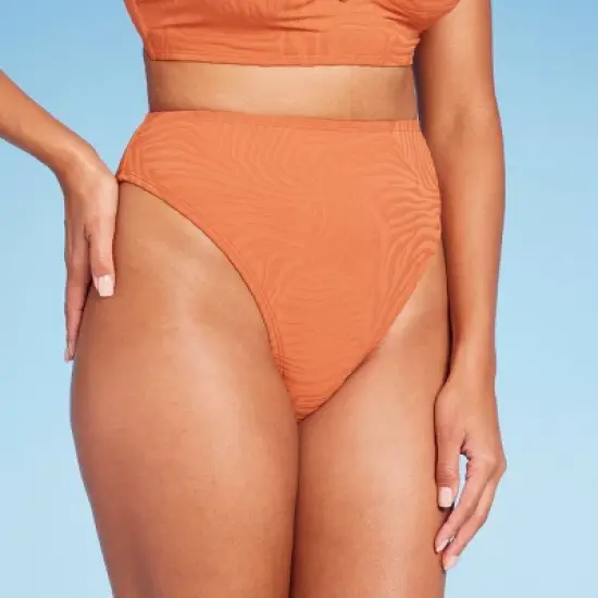 Women's High Waist Extra Cheeky High Leg Jacquard Bikini Bottom - Shade & Shore&trade; Orange image {3}