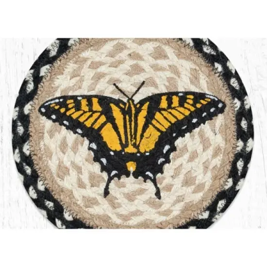 Earth Rugs Swallowtail Butterfly Jute Trivet &ndash; 10" Round Hand-Braided Rustic Kitchen Heat Pad image {1}