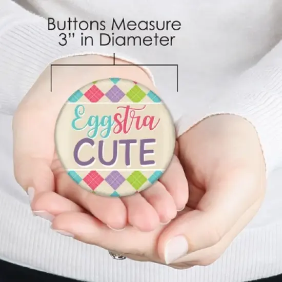 Big Dot of Happiness Hippity Hoppity - 3 inch Easter Bunny Party Badge - Pinback Buttons - Set of 8 image {7}