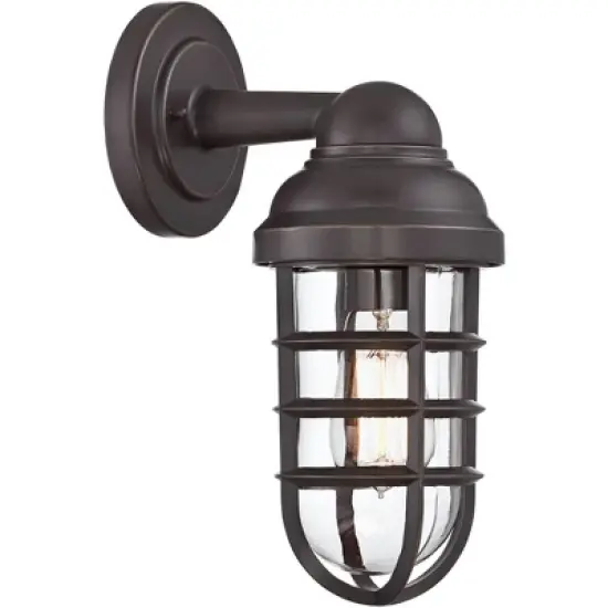 John Timberland Marlowe Industrial Outdoor Wall Light Fixture Galvanized Metal Cage 13 1/4" Clear Glass for Post Exterior Barn Deck House Porch Yard image {4}
