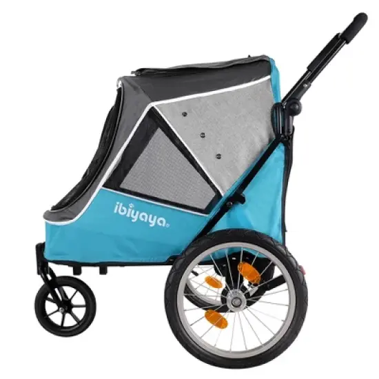 ibiyaya 2-In-1 Happy Pet All Terrain Bike Trailer Jogger Stroller for Medium and Large Dogs with Front and Top Entry and Foldable Design, Ocean Blue image {1}