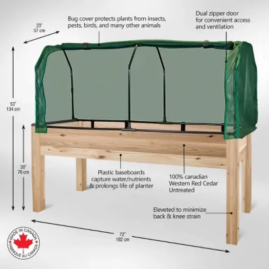 CedarCraft Elevated Cedar Planter: Outdoor Garden Bed with Greenhouse & Bug Cover, 23"x72"x30", Rectangular image {6}