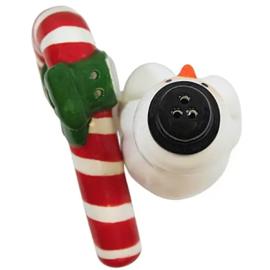 Ganz 3.5 Inch Snowman/Candy Cane Salt And Pepper Shakers Christmas , Red/White Cane Top Hat (2PC) image {2}