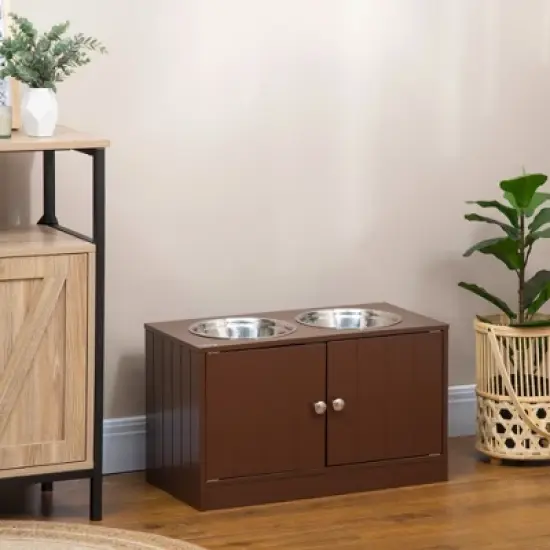 Akoasm 44L Capacity Large Elevated & Movable Dog Bowls With Storage Cabinet-Brown image {4}