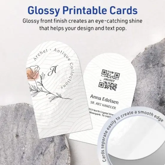 Avery Printable Arched Business Cards, Sure Feed Technology, 2" x 3-1/2", Glossy White Cardstock, Print-to-The-Edge, Laser/Inkjet Printable, 80 Total image {2}
