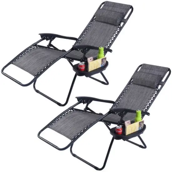 Costway 2PC Folding Zero Gravity Reclining Lounge Chairs Beach Patio W/Utility Tray image {8}