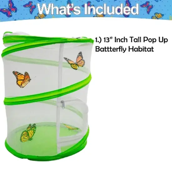 5 Star Super Deals Butterfly Growing Kit &ndash; 13" Tall Pop-Up Mesh Habitat Cage with Zipper Door, Carry Handle Insect Observation for Kids & Classrooms image {7}