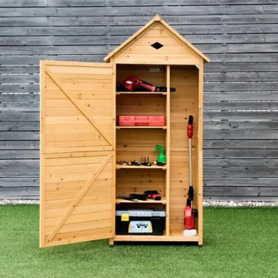 Costway Outdoor Storage Shed Lockable Wooden Garden Tool Storage Cabinet W/ Shelves image {3}