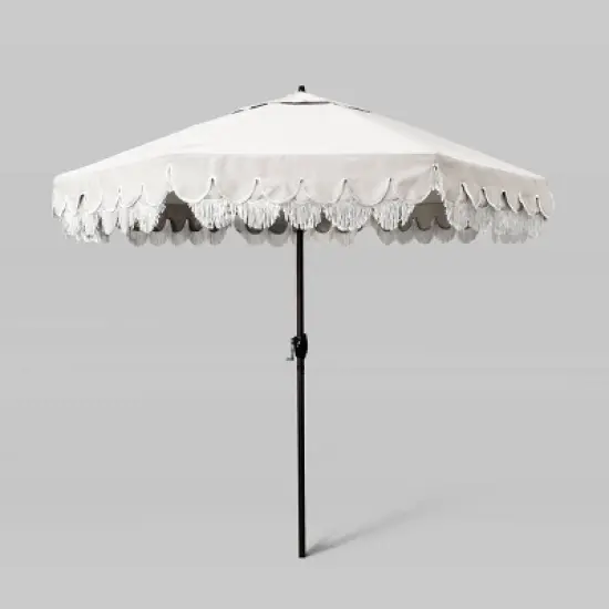 9' Sunbrella Scallop Base and Fringe Market Patio Umbrella with Auto Tilt - Bronze Pole - California Umbrella image {3}