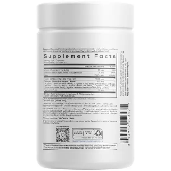 Codeage Wild Caught Biotin Marine Collagen Peptides Capsules, Vitamin C, E & Hyaluronic Acid - 120ct image {1}