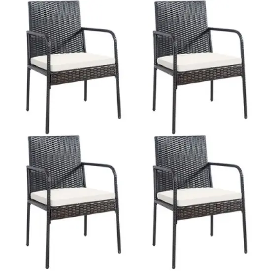 Costway 4PCS Patio Wicker Rattan Dining Chairs Cushioned Seats Armrest Garden image {10}