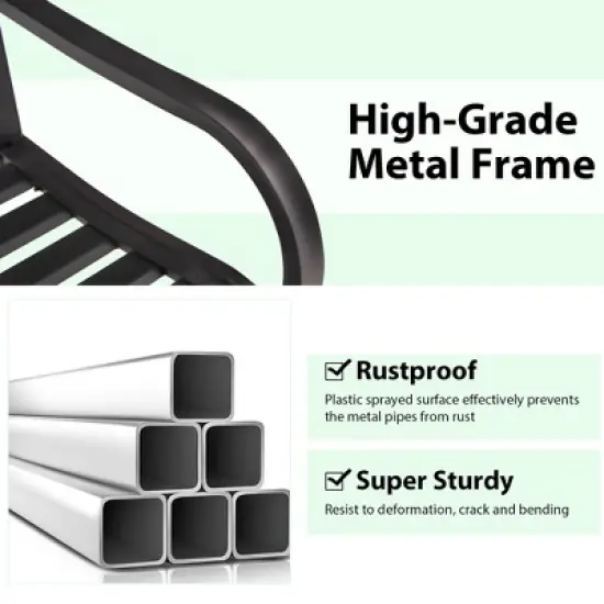 Costway Outdoor 2-Person Metal Porch Swing Hanging Patio Bench 485 Lbs Capacity Black\Brown image {9}