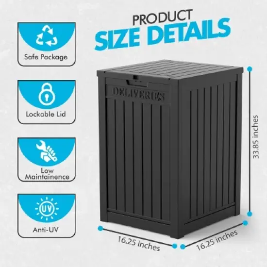 SEVOBAL Deck Boxes 48 Gallon Express Package Delivery Box, Large Outdoor Parcel Storage Lockable, Outdoor Package Storage, Black, 21.65"*20.28"*30.51" image {2}