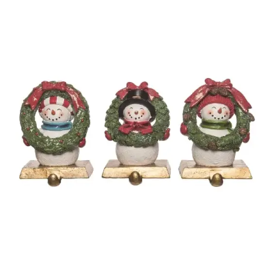 Transpac Set of 3 Resin Snowman Stocking Holders Christmas Home Decorations for Holiday Cheer image {1}