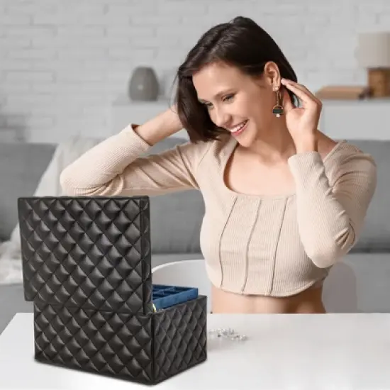 Large PU Leather Jewelry Organizer Storage Case image {6}