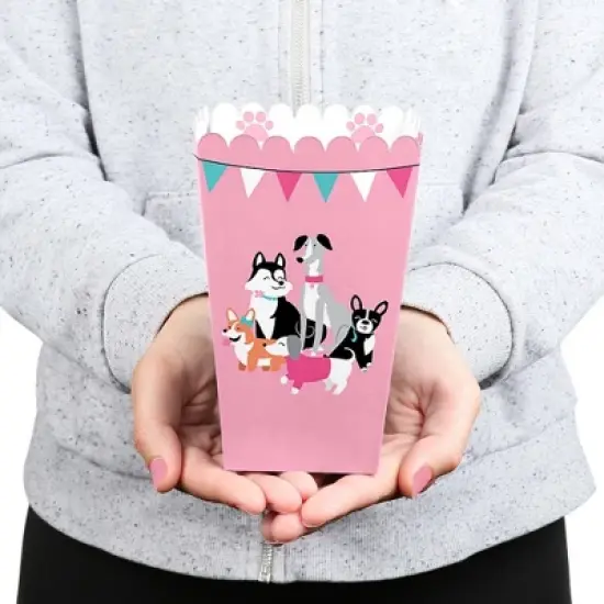 Big Dot of Happiness Pawty Like a Puppy Girl - Pink Dog Baby Shower or Birthday Party Favor Popcorn Treat Boxes - Set of 12 image {4}