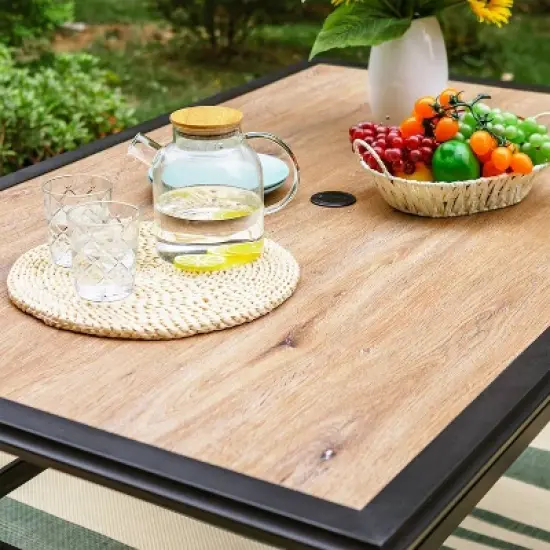 7pc Patio Dining Set with 360 Swivel Chairs & Rectangle Plastic Tabletop - Captiva Designs image {3}