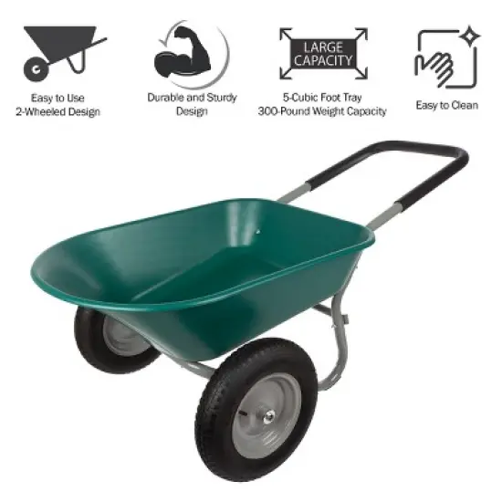 Nature Spring 2-Wheeled Garden Wheelbarrow for Residential DIY Landscaping, Lawn Care, and Remodeling image {4}