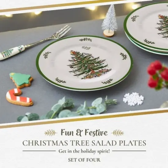 Spode Christmas Tree Melamine Salad Plate (Set of 4) - 8 Inch Shatterproof Serving Plate - Festive Tableware, Dishwasher Safe Dinnerware image {2}