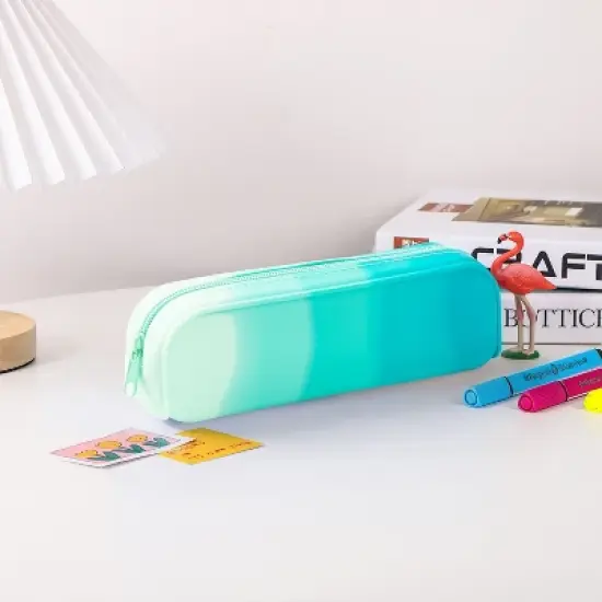 Boersma Green Pencil Case &ndash; Large Capacity Waterproof Silicone Pen Pouch, Aesthetic Stationery Organizer for School, Office, Teen Boys & Girls image {3}