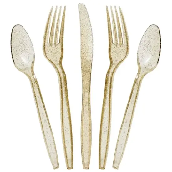 Juvale 96-Pcs Gold Plastic Silverware for Weddings, Birthday Parties, Graduation, Disposable Cutlery Includes Forks, Spoons, Knives (Serves 32) image {8}