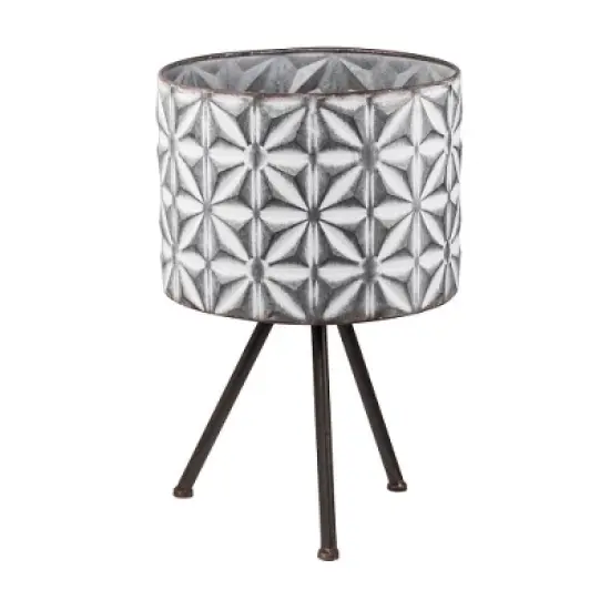 YUHAO Set of 2 Round Galvanized Grey Farmhouse Planter Stand for Indoor Outdoor Home Garden Decor - L:12"x19"x19", S:10"x17"x17" image {4}