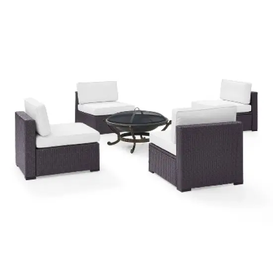 Biscayne 5pc Outdoor Wicker Conversation Set with 4 Armless Chairs & Fire Pit - White - Crosley image {5}