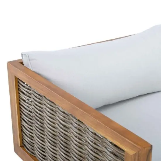 Outdoor Sectional Sofa Set with Table, Modular Corner Design Sofa for Patio Use, Acacia Wood Frame Sofa with Polyester Cushions-Coolbibila image {6}