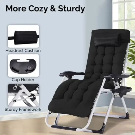 Karl Home Patio Folding Zero Gravity Chair With Blue Cushion image {2}