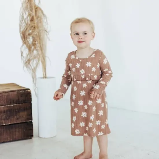 Grayson Collective Toddler Girls' Cozy Floral Ribbed Long Sleeve Dress - Brown image {4}