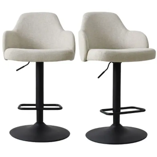26"-34.5" Mars Armrest Upholstered 360&deg; Swivel Counter Height Stool Combine With Black Legs (Set Of 2) -The Pop Maison image {1}