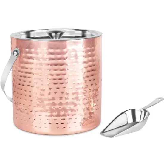 BirdRock Home Hammered Ice Bucket with Scoop & Lid - 2.8 Liter - Copper image {2}