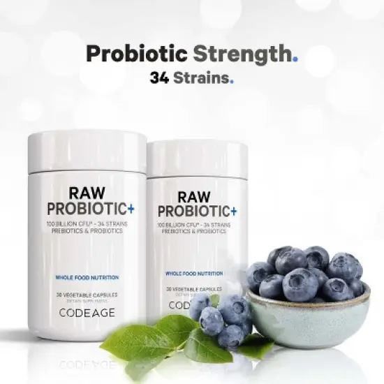 Codeage Raw Probiotic100 Billion CFU, Digestive Enzymes, Raw Fruits & Vegetable Prebiotics Supplement - 30ct image {5}