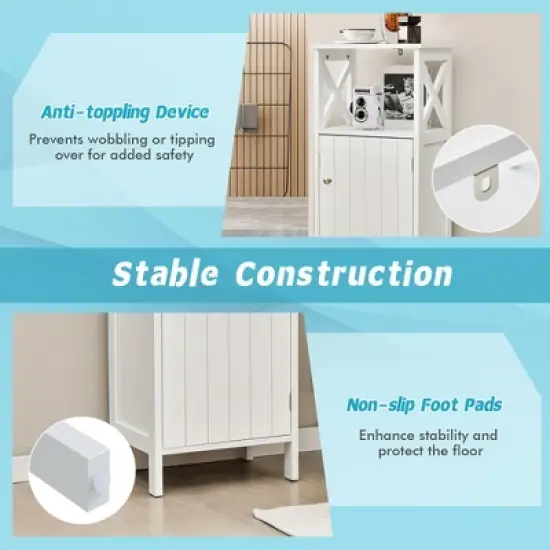 Costway Bathroom Floor Cabinet Side Storage Organizer with Open Shelf & Adjustable Shelf image {8}