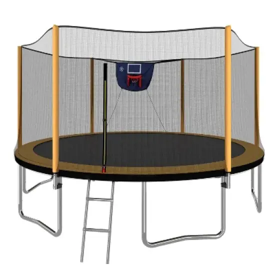 BestParts 14FT Trampoline with Basketball Hoop, Ladder & Safety Enclosure &ndash; Orange image {10}