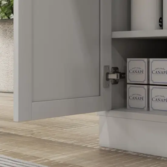 HOMCOM Microwave Cabinet with Drawer, Double Door Cabinet and Adjustable Shelf, Buffet with Hutch and Cable Hole for Kitchen, Dining Room, White image {5}