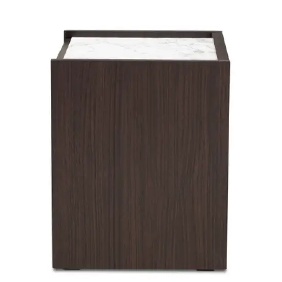 Walker Wood Nightstand with Faux Marble Top Dark Brown/Marble/Gold - Baxton Studio image {1}