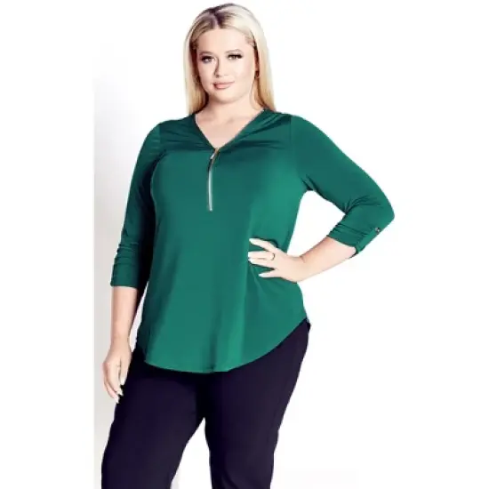 Women's Plus Size Chloe Zip Plain Top - teal | AVENUE image {3}