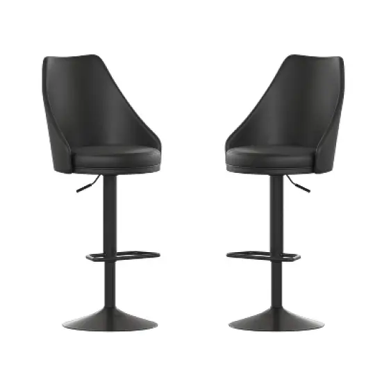 Flash Furniture Chrishelle Set of 2 Commercial Adjustable Height Barstools with Upholstered Tufted Seats and Pedestal Base with Footring, Black image {12}