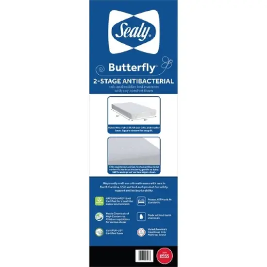 Sealy Butterfly Antibacterial 2-Stage Foam Crib and Toddler Mattress image {7}