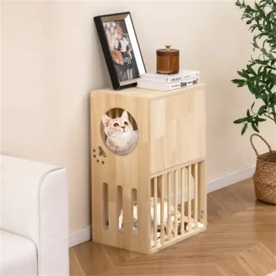FURNIinspire Pet Tower Cat Tower Wooden 2 Tier Cat House Cat Condo, Pet Furniture Cat Litter Box with Cushion, Brown, 17"*11.5"*25.5" image {5}